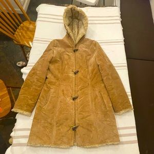 Womens Wilson leather hooded knee length coat size large